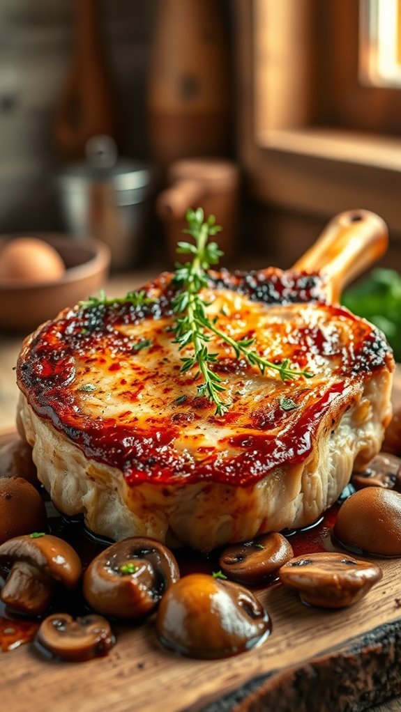 savory mushroom thyme pork chops